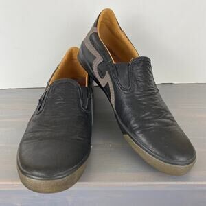 True Religion Slip On Shoes Loafer Men Size 10 Black Leather Low Top Mock Toe